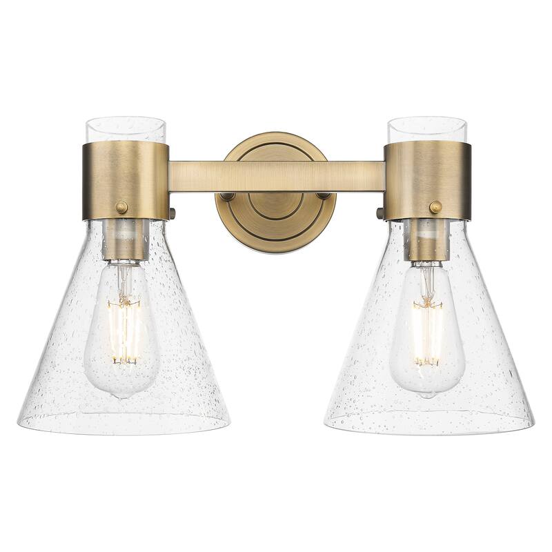 Innovations Lighting Downtown Urban - Lawton Cone - 2 Light 16" Wall-Mounted Bath Vanity Light - Brushed Brass, Seedy