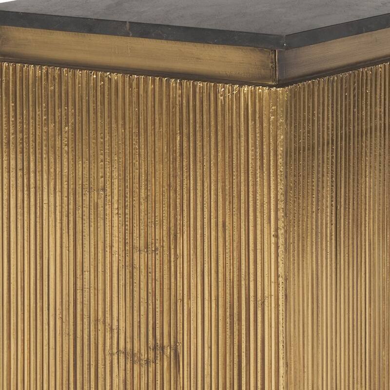 HomeRoots 22" Black and Gold Stone and Brass Square Block End Table - 16.00 in. x 22.00 in. x 16.00 in.