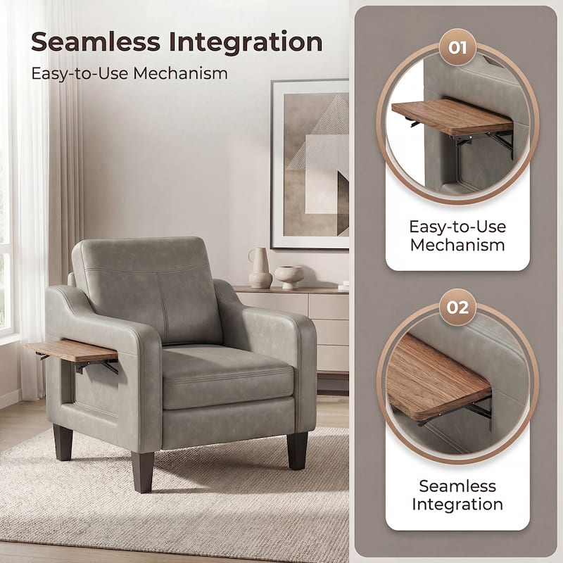 Modern Accent Chair with Wooden Armrest Comfortable Single Sofa Armchair for Living Room Bedroom Reading