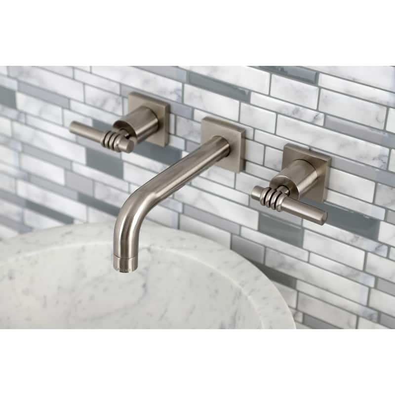 Kingston Brass Milano Two-Handle 3-Hole Wall Mount Bathroom Faucet - Brushed Nickel