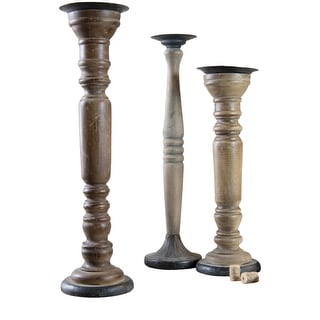 Set of 3 Brown Antique Style Wooden Pillar Candle Holders 21" - Bed ...
