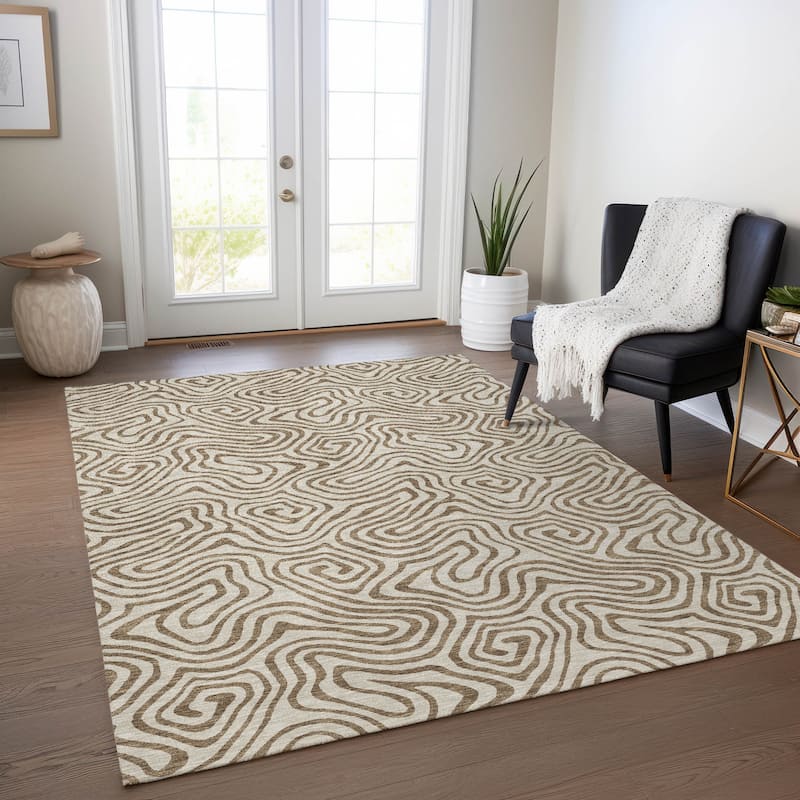 Machine Washable Indoor/ Outdoor Modern Trance Chantille Rug - Beige - 5' x 7'6"