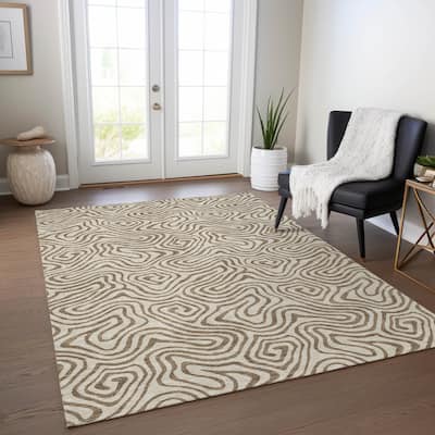Machine Washable Indoor/ Outdoor Modern Trance Chantille Rug