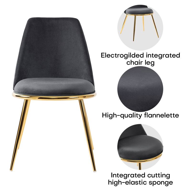 Velvet Upholstered Dining Chairs with Metal Legs, Set of 2/4 - 18.5" W x 21.46" D x 32.28" H