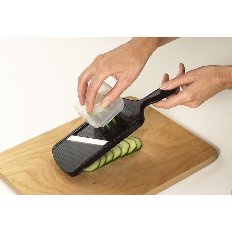 Red Kuhn Rikon Adjustable Slicing Mandoline with Stainless Steel Blades and Hand Guard
