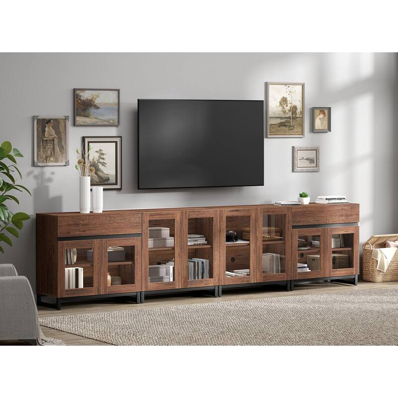 Modern TV Stand for 120" TVs, 4-in-1 Entertainment Center & Adjustable Shelf - 126 inches - Brown