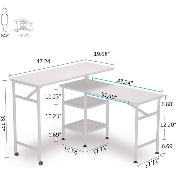 Tribesigns L Shaped Rotating Standing Desk Corner Computer Desk With Storage Shelf Overstock 32559838