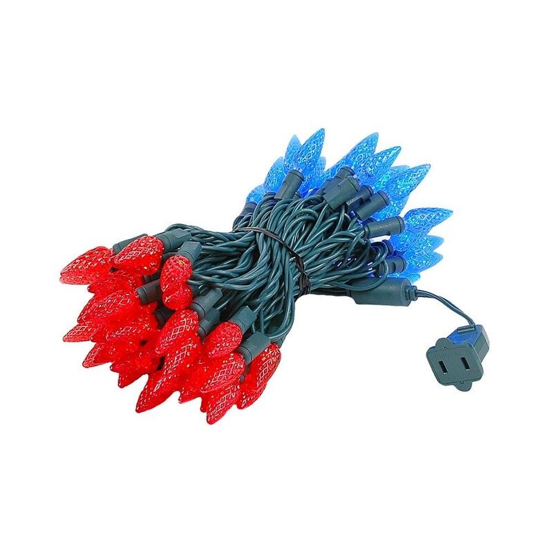 70 Light C6 LED Christmas Mini Light Set, Red/Blue, Green Wire, 24 Feet - Large