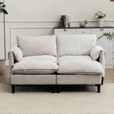 69.6" Metal U-Shaped Convertible Sectional Sofa with Footstools