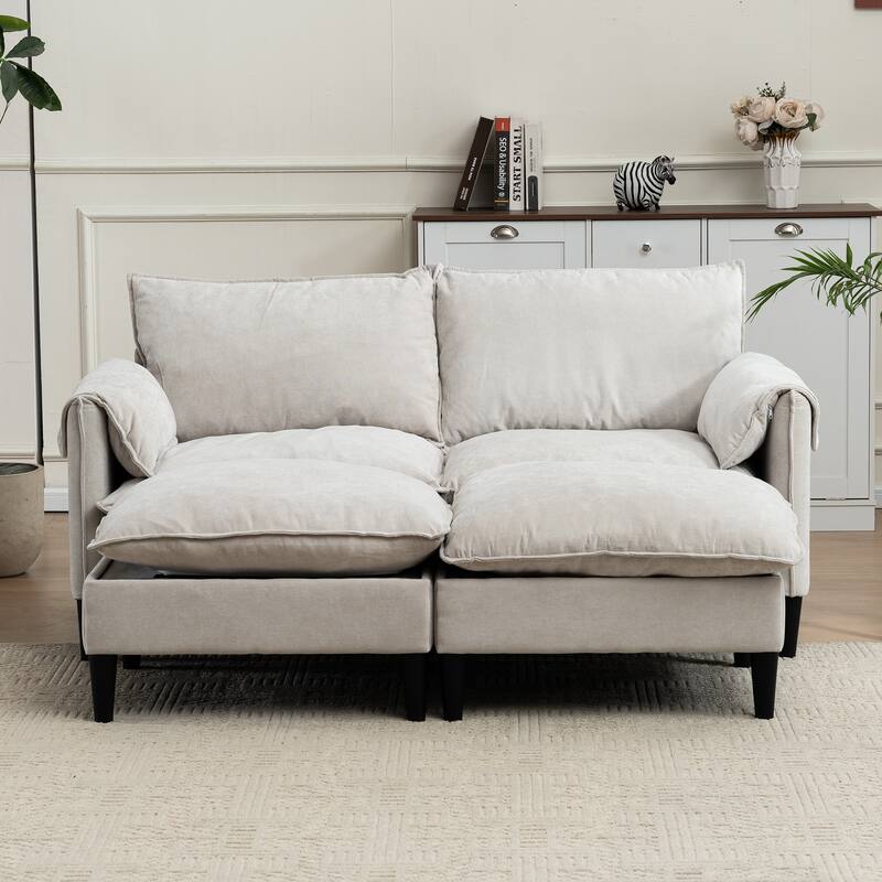 Convertible U-Shaped 2-Seater Beige Sofa with Footstools and Storage for Living Room, Bedroom, Office or Small Space - Multi-Color