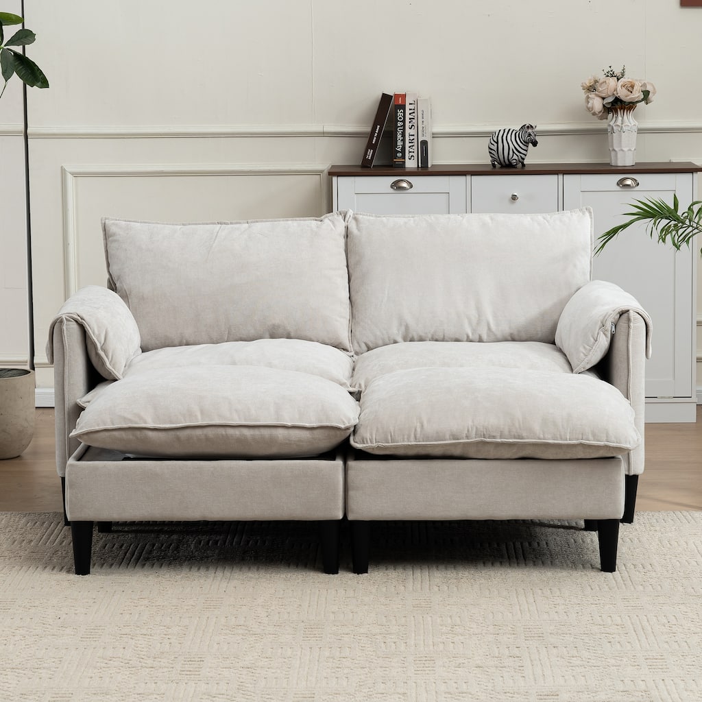 Convertible U-Shaped 2-Seater Beige Sofa with Footstools and Storage for Living Room, Bedroom, Office or Small Space