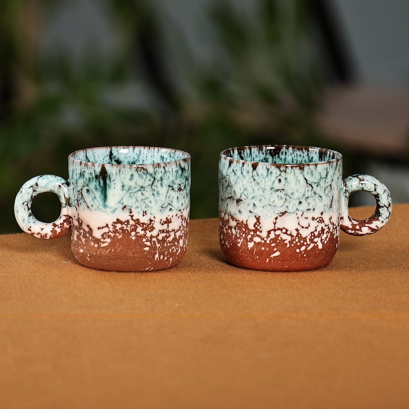 Novica Handmade Aqua Coffee Breeze Ceramic Cups (Set Of 2) - `