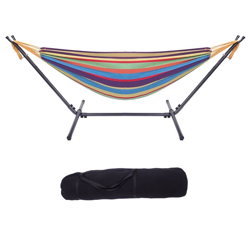 Portable Outdoor Polyester Hammock Set Black Background & Silver Flower & Colorful - 78.74 x 55.12
