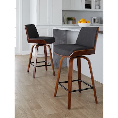 Carson Carrington Clemens 24" Fixed-Height Counter Stool with Bent Wood Legs & Square Footrest (Set of 2)