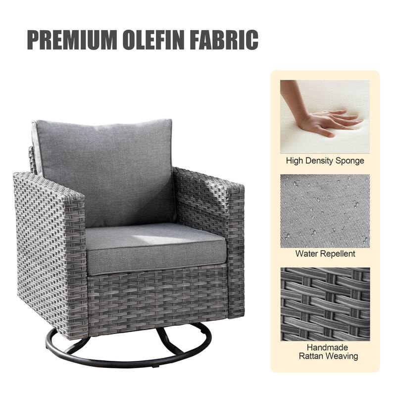 OVIOS 3-piece Patio Wicker Swivel Rocking Chairs Set