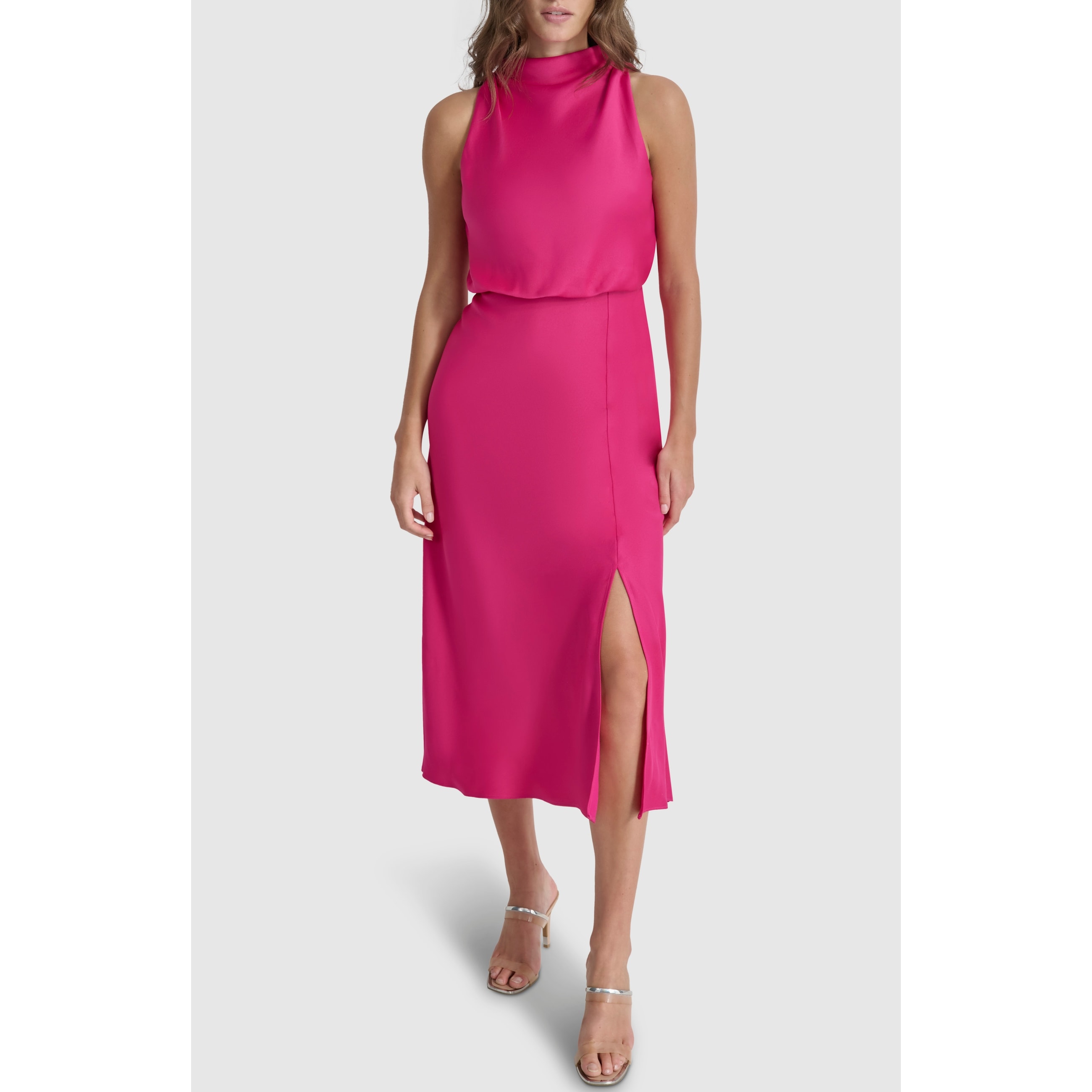 DKNY Draped Satin Midi Dress - Overstock