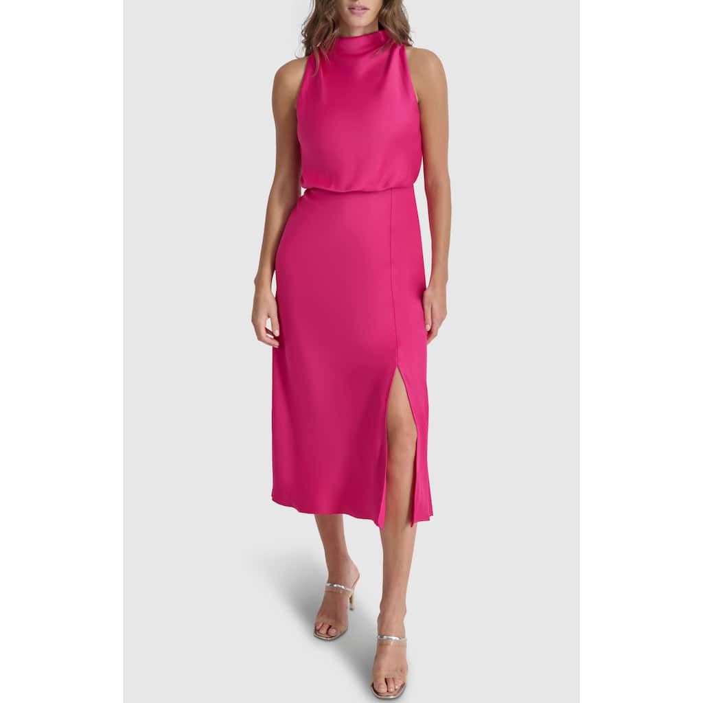 DKNY Draped Satin Midi Dress