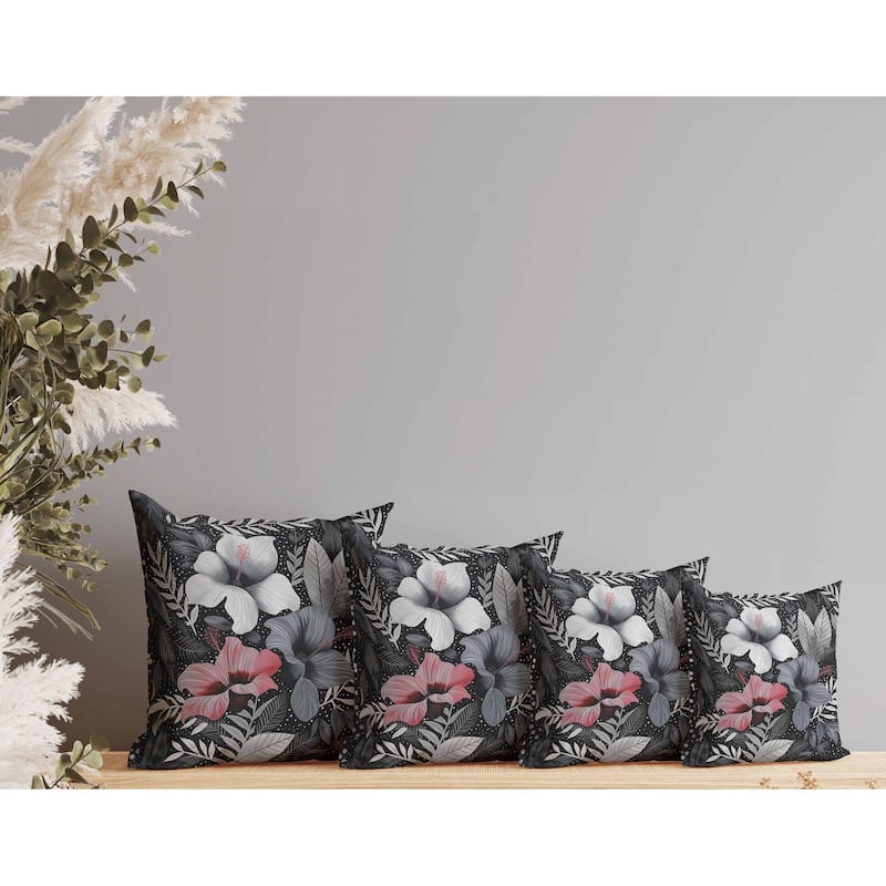Floral Dots Faux Suede Reversible Throw Pillow Gray and Red