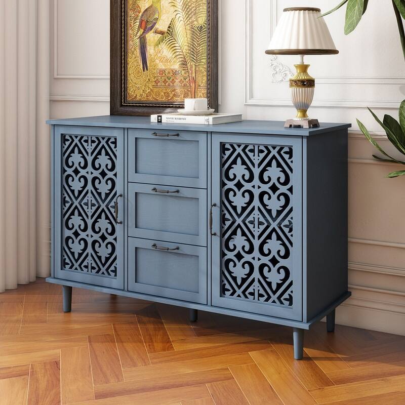 American Style Wood Sideboard Buffet Cabinet with 3 Storage Drawers and 2 Doors