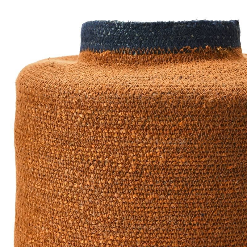 Hand-Woven Seagrass Basket, Orange & Navy