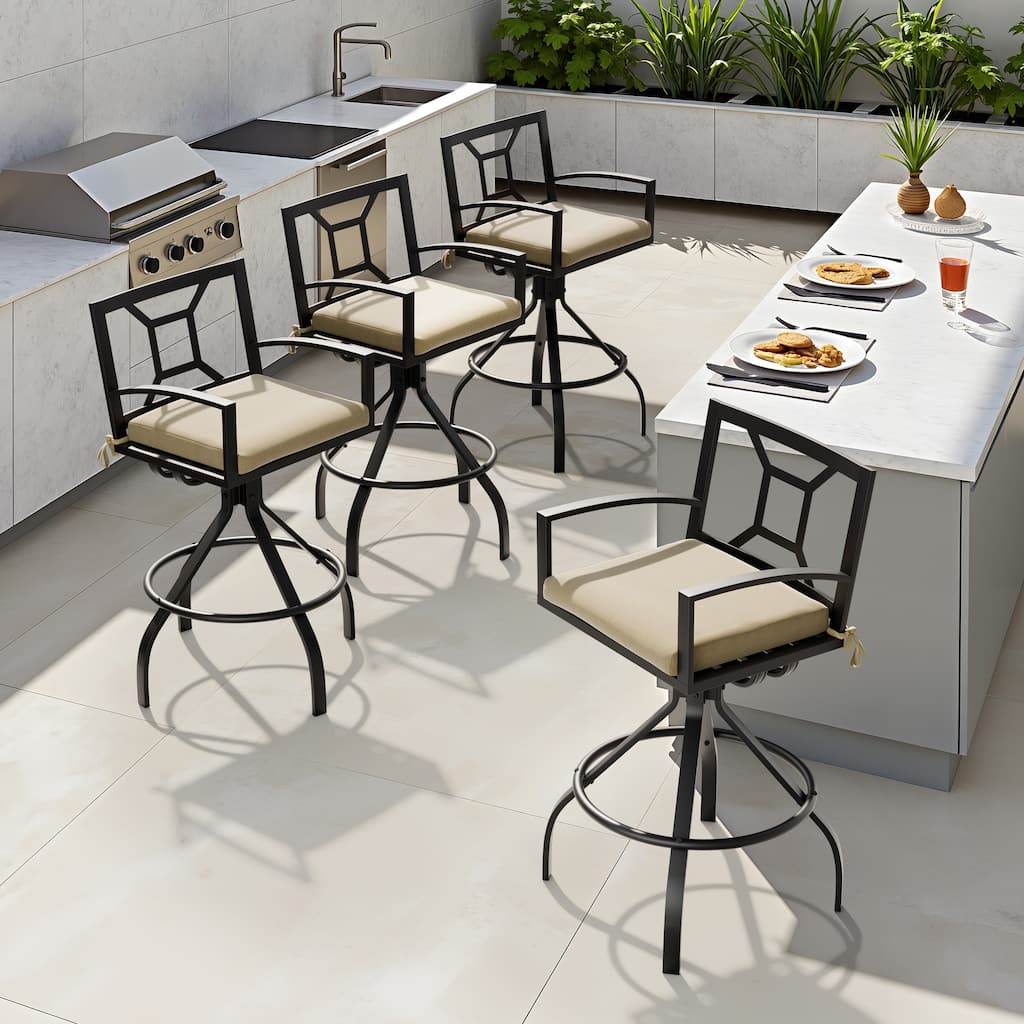 Outdoor Patio Aluminum Swivel Bar Stools with Sunbrella Fabric Cushion - 18.9 in W x 18.9 in D x 42.9 in H