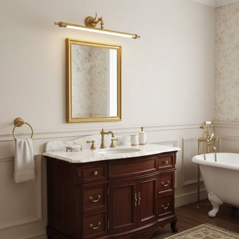 17 in Sculptural Antique Brass LED Vanity Light - 17 in