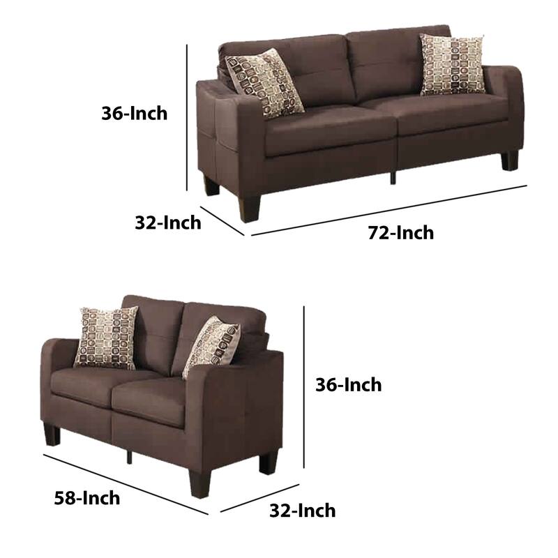 Polyfiber 2 Pieces Sofa Set With Accent Pillows Brown