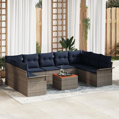 vidaXL 10 Piece Garden Sofa Set with Cushions - 113.8×73.8×27.2