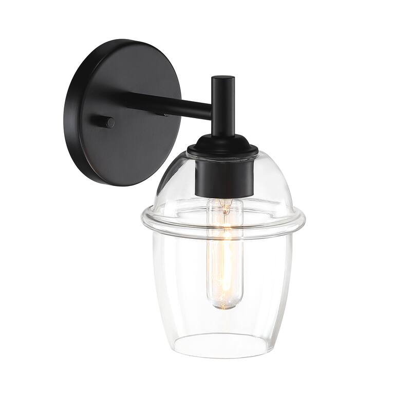 Summer Jazz 5.5 in. 1-Light Matte Black Wall Sconce Light with Clear Glass Shade for Bathrooms