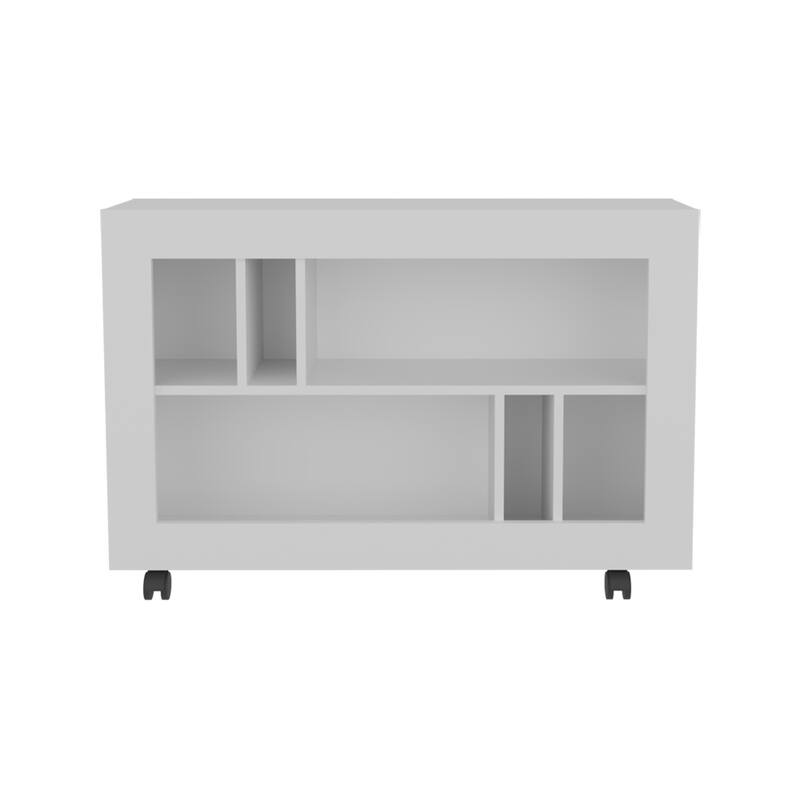 Anmytek White Rolling Storage Cart, Open Cubby Shelf Organizer, Living Room Side Table with Wheels