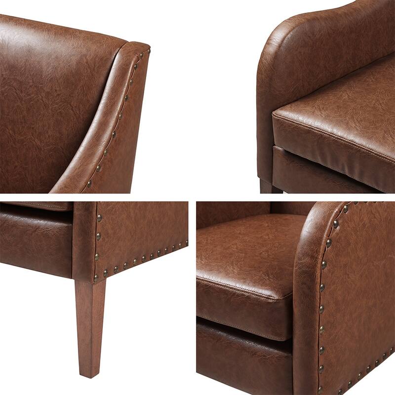 Brown Faux Leather Accent Chair Lounge Chairs, Cozy Armchair for Living