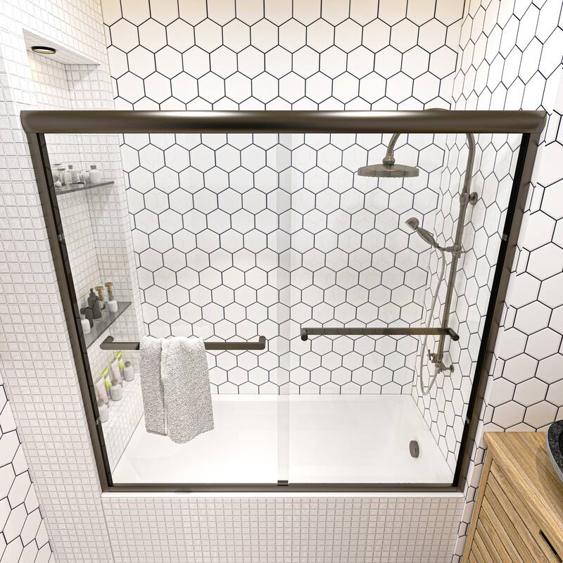 TOOLKISS Double Sliding Bathtub Shower Door - 56-60 inch.W x 58 inch.H - 56-60 inch.W x 58 inch.H