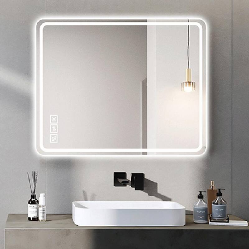 40x32 Inch LED Bathroom Mirror with Anti-Fog and Front Lights - Clear