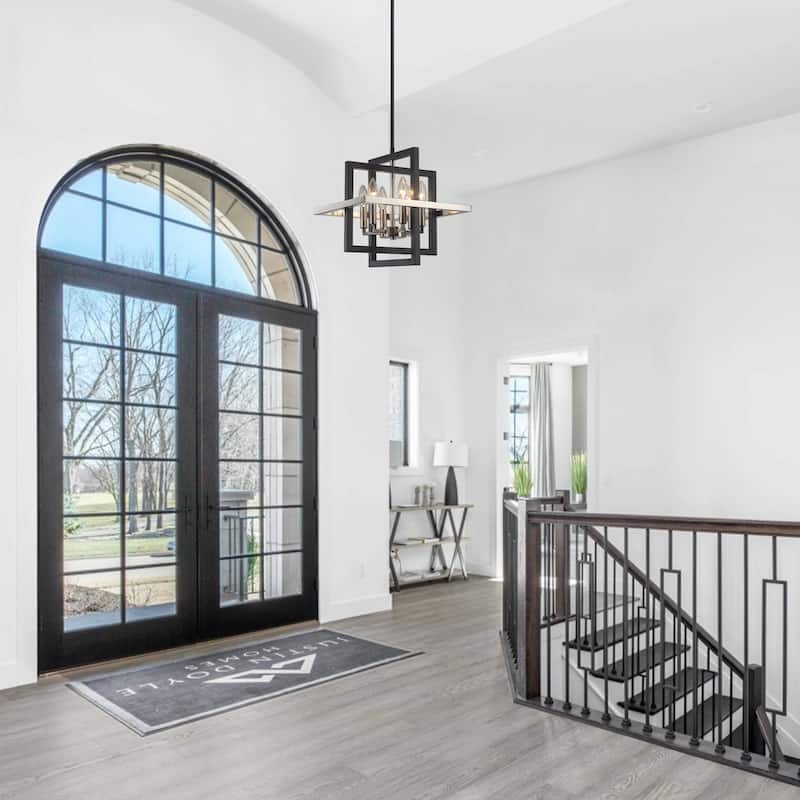 12.99" Wide 6-Light Semi Flush Mount Chandelier, Industrial Style Square Open Frame Pendant Light for Living Room