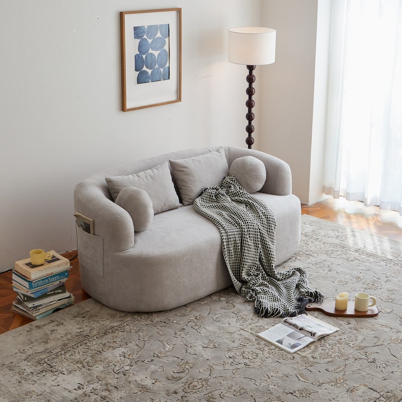 Modern Memory Foam Couch 2-Seater Sofa with 4 Throw Pillows, Round Armrests, for Living Rooms, Bedrooms and Apartments