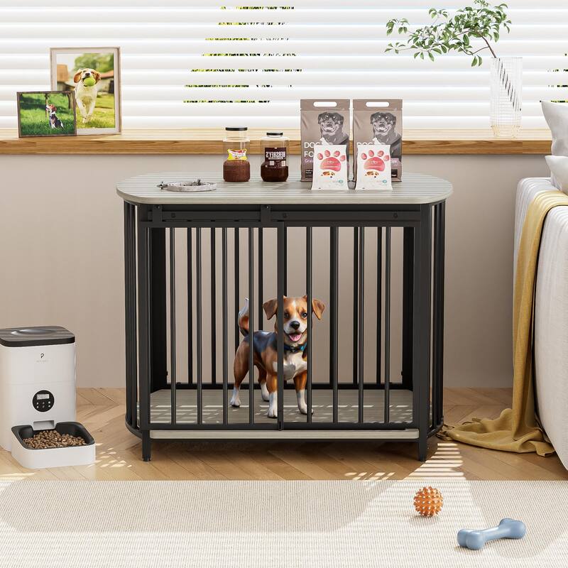 31.5" Furniture Style Dog Crate for Small&Medium Dogs,Wooden Cage Indoor Kennel Furniture,Dog Crate End Table with Double-Doors