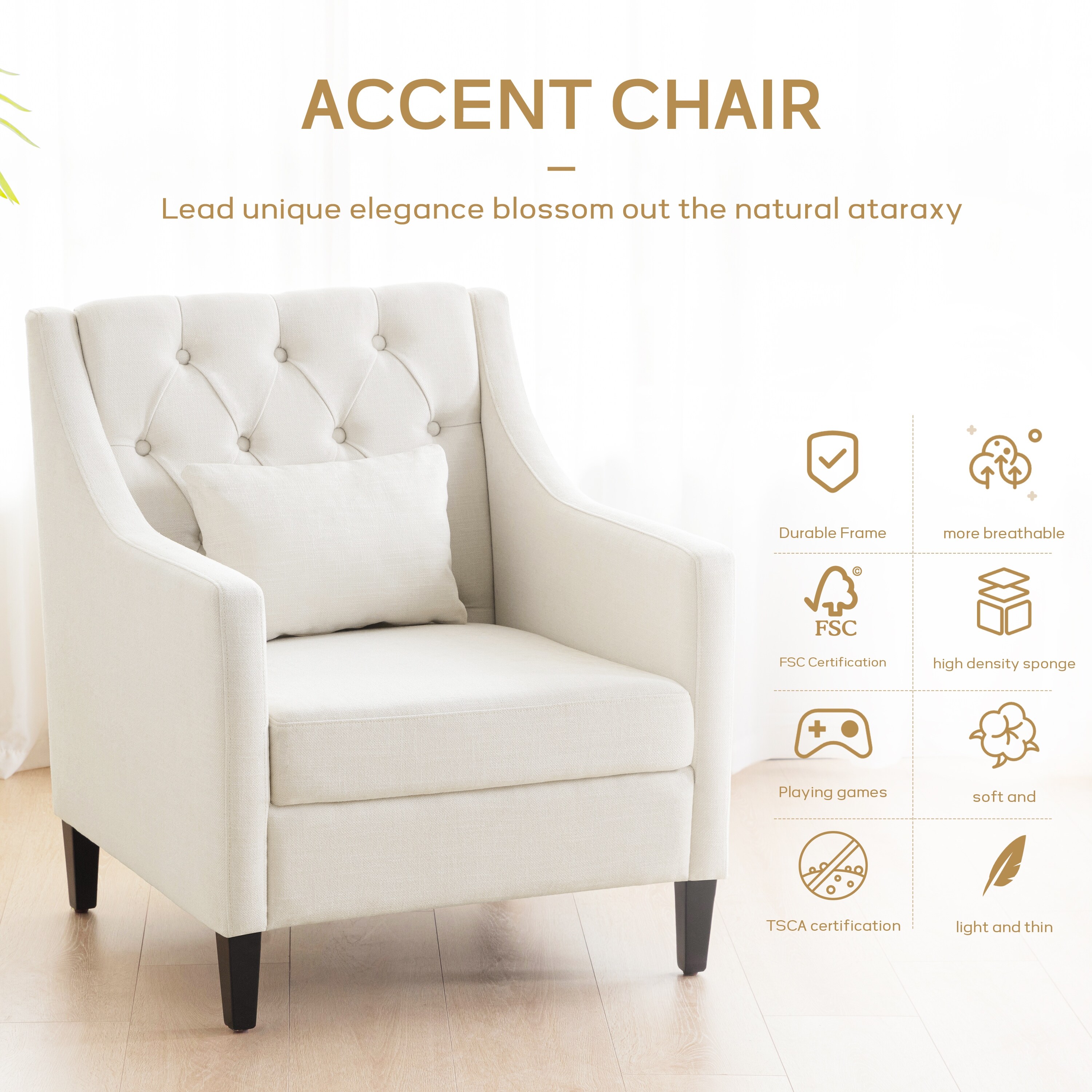 HUIMO Arm Chair Comfy Club Chair with Ottoman and Pillow On Sale