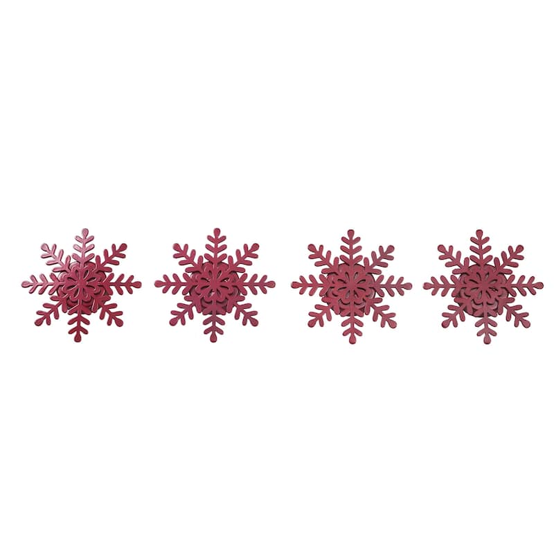 Tealight Holder Snowflake Burgundy Set of 4 0.6x4.13x4.13 - N/A