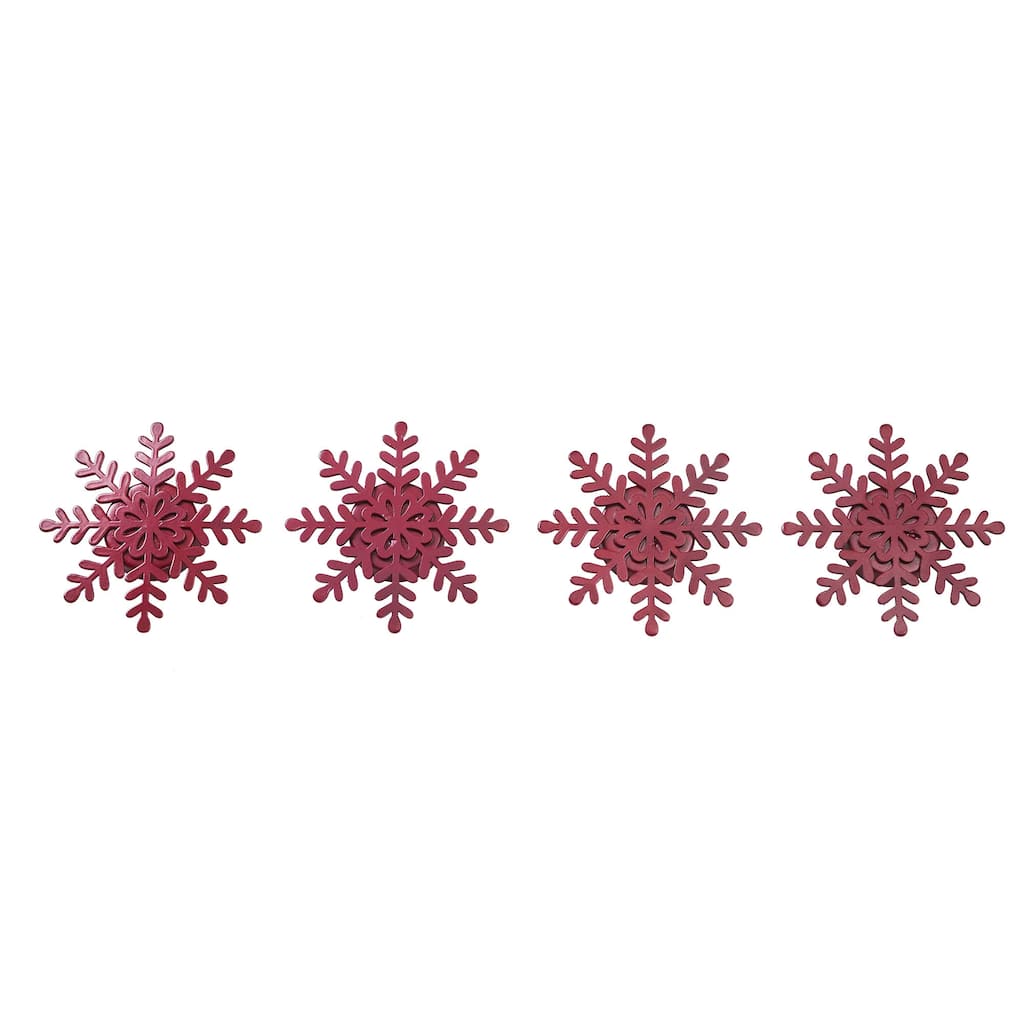 Tealight Holder Snowflake Burgundy Set of 4 0.6x4.13x4.13 - N/A