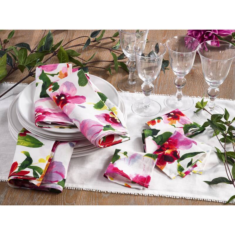 Watercolor Floral Printed Design Linen Napkin - Set of 4