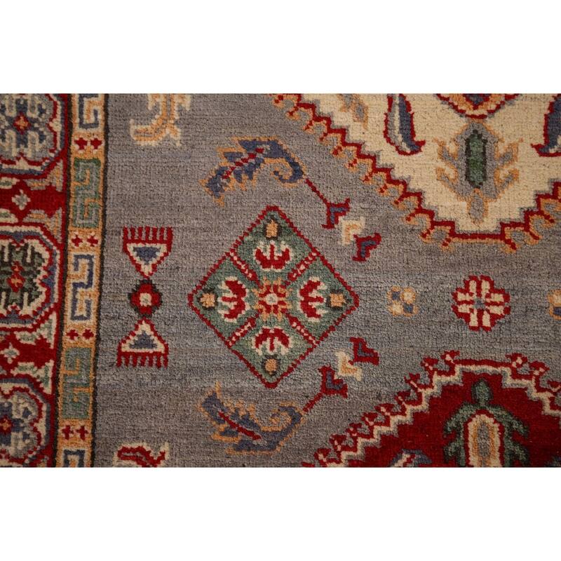 Geometric Kazak Oriental Accent Rug Handmade Entryway Wool Carpet - 3'3" x 4'11"