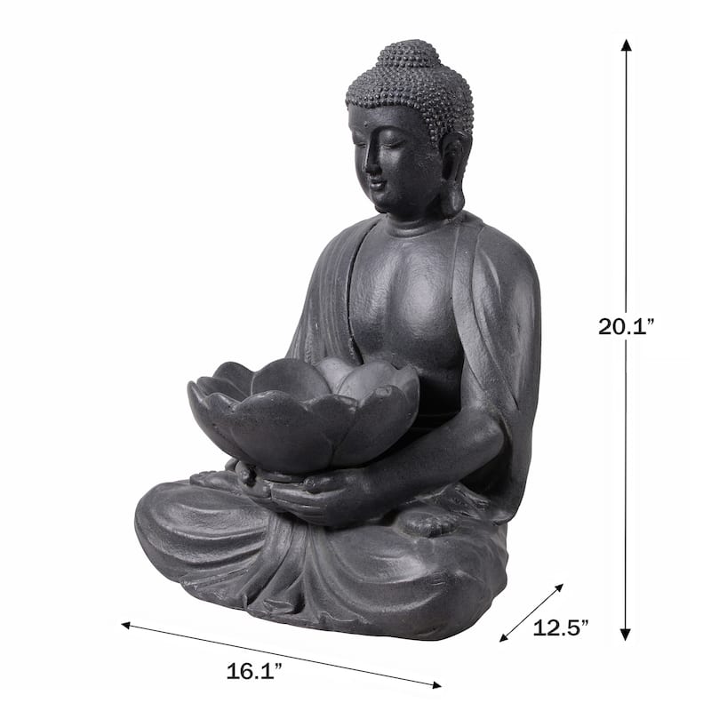 Meditating Buddha With Lotus Outdoor Garden Planter - 20.25" - Black
