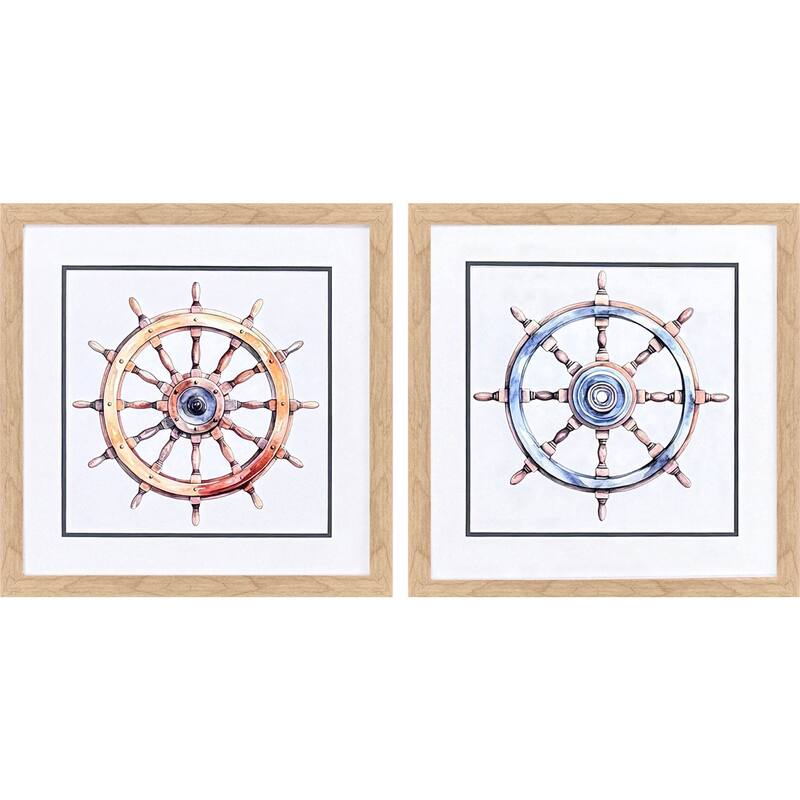 Paragon Ships Wheel Framed Art - Set of 2