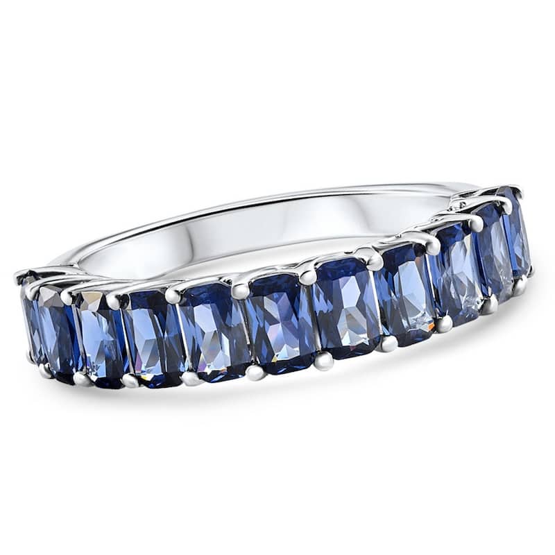 2.50Ct Blue Sapphire Wedding Anniversary Ring Stackable White Gold Band