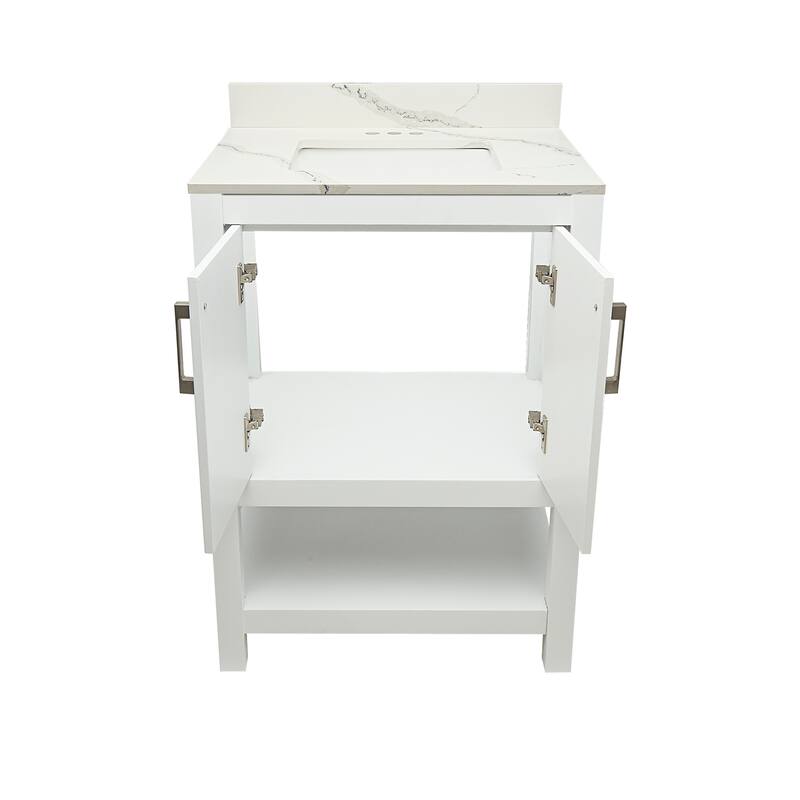 Taos 25" Bathroom Vanity with Cultured Marble Vanity Top Sink in White with White Basin