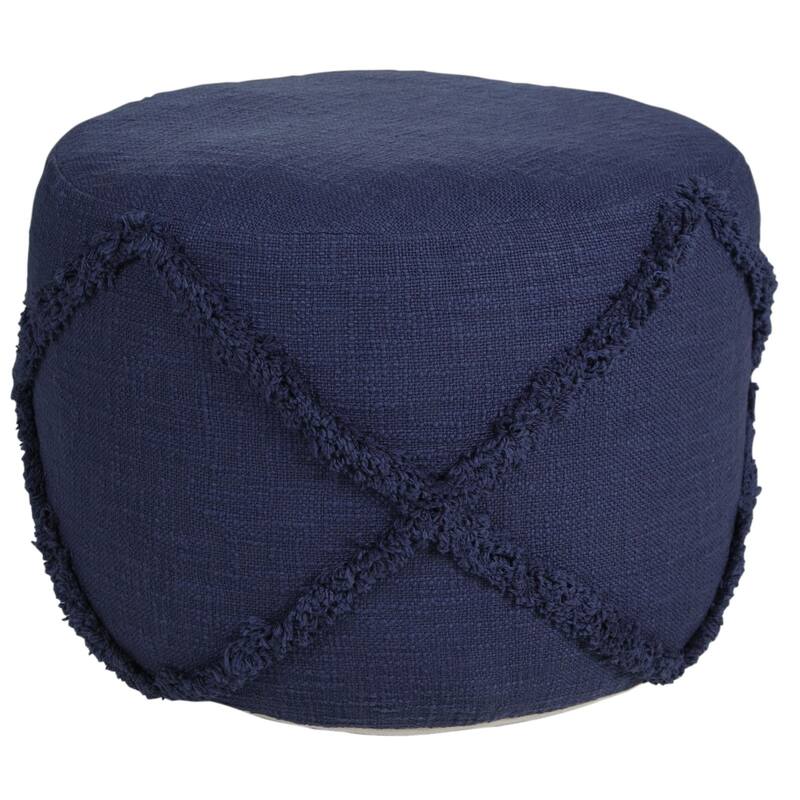 18" Blue Solid Textured Diamond Round Pouf Ottoman