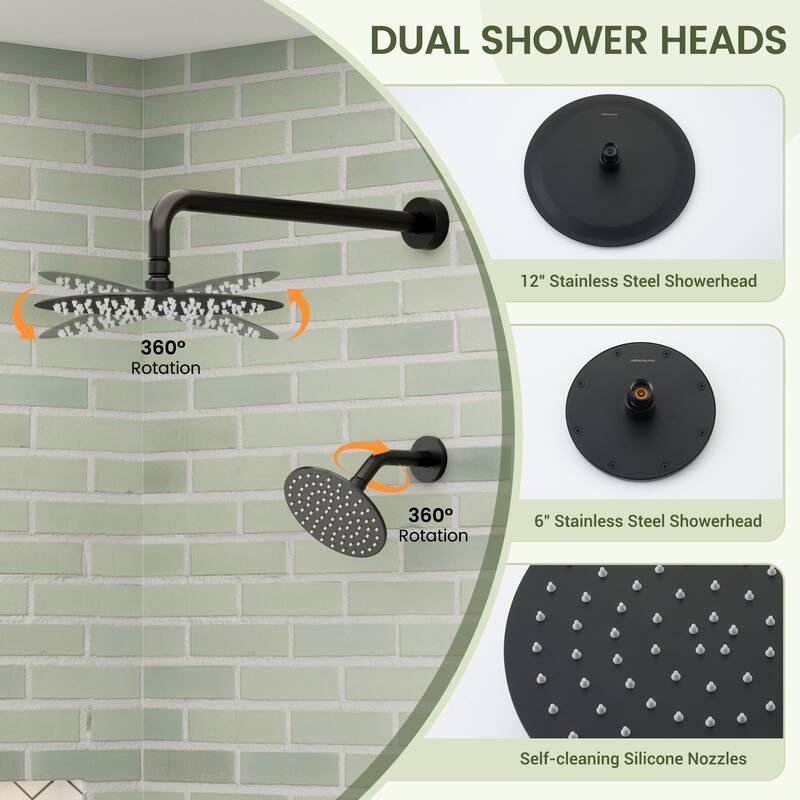 4-Spray Wall Mount 10 and 6 in. Dual Fixed and Handheld Shower Head with Tub Spout (Valve Included) - 10" x 10"