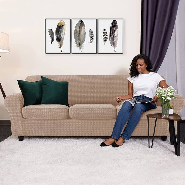 CHUN YI Houndstooth Fabric XL-Sofa Slipcover with 4 Cushion Covers