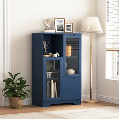 Wooden Floor Buffet Storage Cabinet with 2 Glass Doors