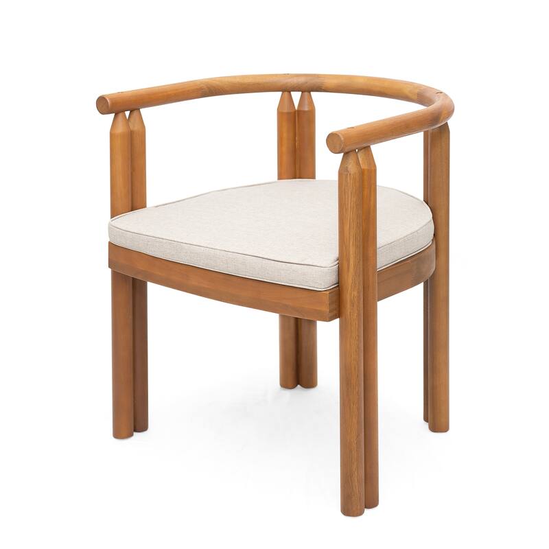 Christopher Knight Home - Outdoor Solid Wood Dining Set with Cushioned Armrest Chairs in Teak Finish (9-Piece Set)